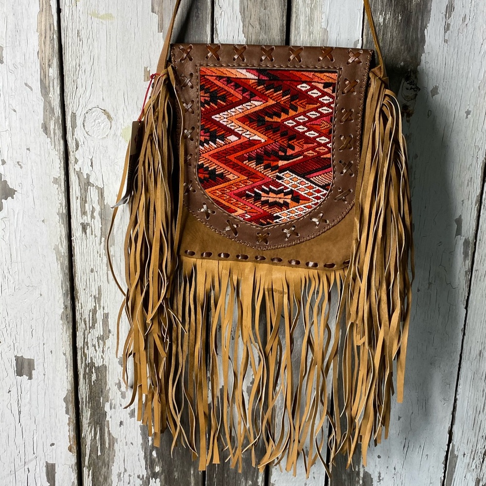 Boho huipil fringe bag artisan textile Guatemalan